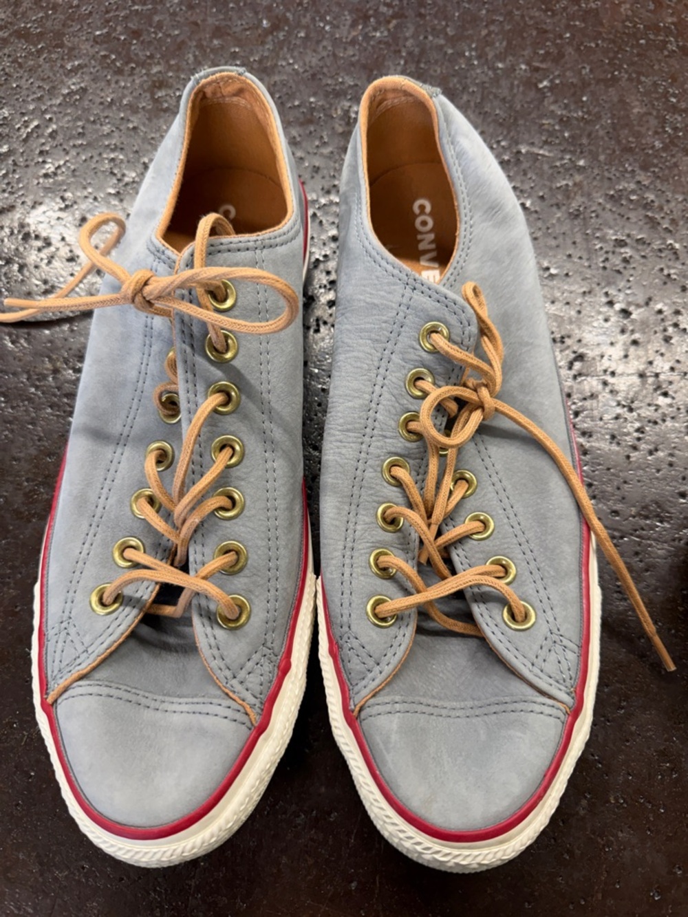 Converse Low Top Sneakers in Light Blue with Tan Laces